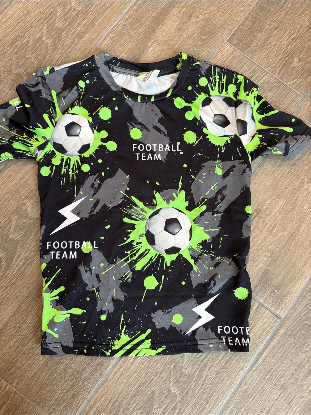 SHEIN Black & Neon Green Soccer Graphic Tee